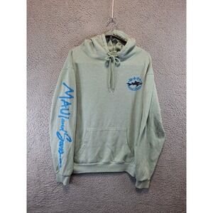 Maui and Sons 1980 Hoodie Mens Medium Green Surf Fleece Lined Logo Pullover